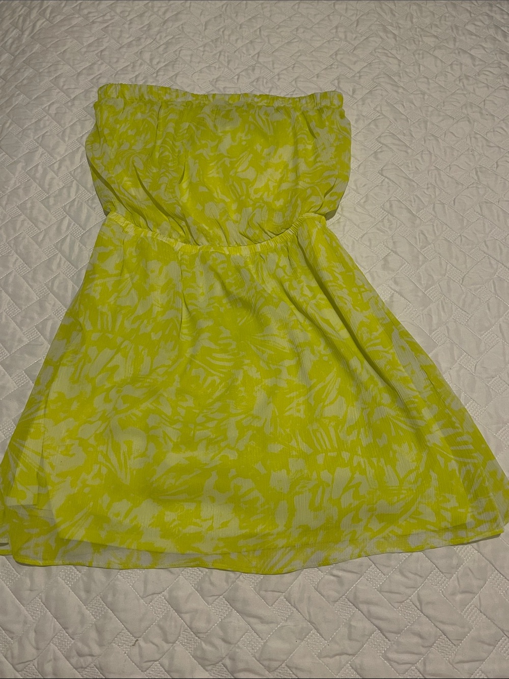 Express Neon Yellow Printed Strapless Sundress